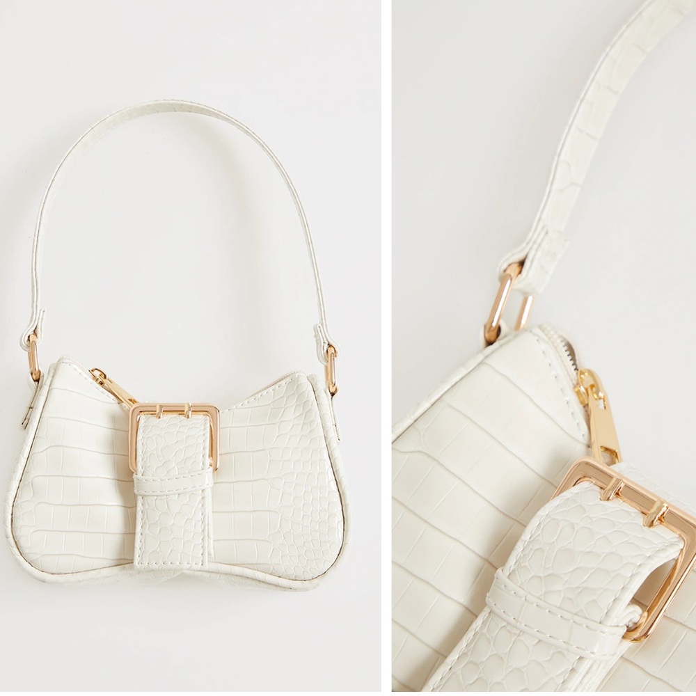 Cream Croc Mini Shoulder Bag